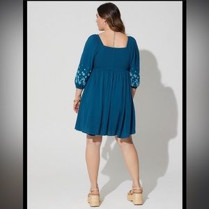 Torrid Dress Mini Crinkle Gauze Blouson Sleeve Dress Legion Blue Size 1